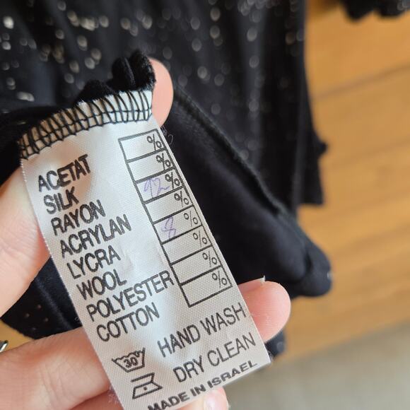 Alembika Tunic Top 2 Black White Splatter Pocket Front 3/4 Sleeve Soft Stretchy - Picture 7 of 7